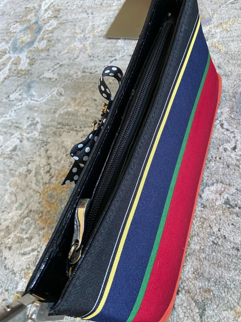 Vintage Y2K Striped Multicolor Heart-Accent Pouchette Bag - Picture 4 of 10